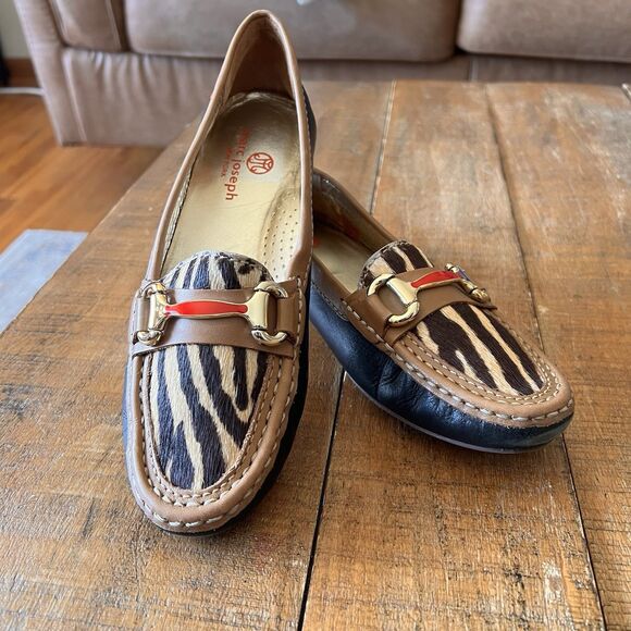 Marc‎ Joseph~6.5M~Grand St Exotic Women’s Zebra Print Leather Shoes Moccasin - Picture 1 of 7